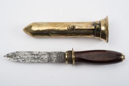 A 19th century diver's knife by A Siebe, London:, the flat double edged blade stamped as per title,