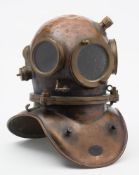 A French 3-bolt diving helmet by Rene Piel, Paris:, circular front and protruding side windows,