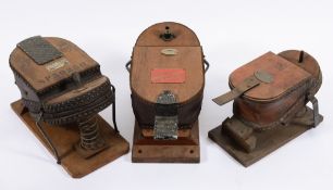 Three Siebe Gorman double bellows foot pumps:, each with maker's plaque (3) * see page 60, vol 2,