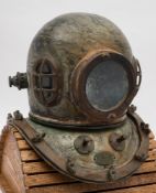 A Korean 12-bolt diving helmet by Pusan:, oval side windows with guards, circular face plate,