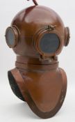 An un-named copper and brass diving helmet:,