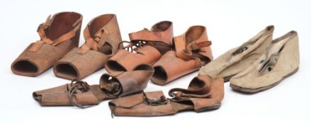 A pair of canvas wading slippers by Siebe Gorman, together with three pairs of leather over shoes,