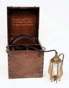 An early 20th century diving lamp in fitted oak case:,