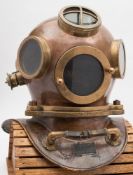 A 3-bolt diving helmet with quick release mechanism by Flohr, Kiel,:, four circular windows,
