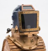 A Swindell fibreglass diving helmet with brass 12-bolt corselet:,