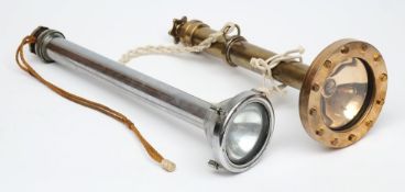 An American 'Browne' pattern diver's torch and a chrome plated diver's torch:,