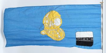 A blue and yellow Siebe flag together with a white and blue Siebe Gorman flag:,