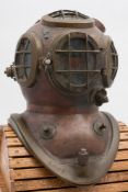 A Danish 2-bolt diving helmet:, number 'DG116' (matching) oval top and side windows with guards,