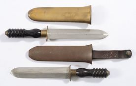 Two non-magnetic diver's knives by Siebe Gorman & Co:, one with half saw backed blade,