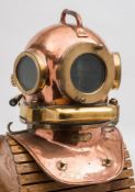 A Russian 3-bolt helium diving helmet:, date stamped '1980';.