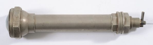 A diver's torch by Siebe Gorman & Co Ltd, London:, convex lens with threaded bezel, signed to case,