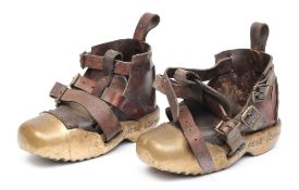 A pair of brass sand shoes by Siebe Gorman & Co, London:,