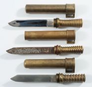 Three Continental diver's knives, probably German:, all unsigned, one with part saw blade,