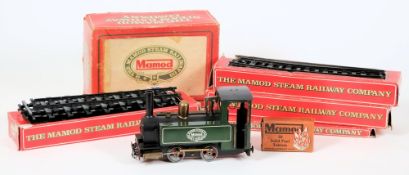 A Mamod 0-4-0 tank live steam tank locomotive: , boxed together with metal track and fuel pellets.