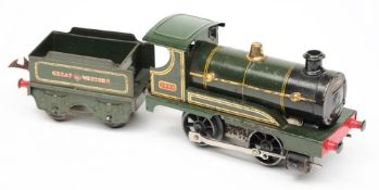 Hornby, an 0-4-0 clockwork locomotive No 2449 with four wheel tender: in GWR green livery.