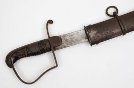 A 19th century English pattern cavalry sword:, curved fullered blade, single quillon and bar guard,