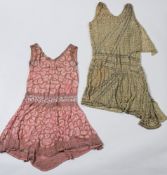 Two early 20th century 'Flapper' beaded dresses and a beaded jacket:,