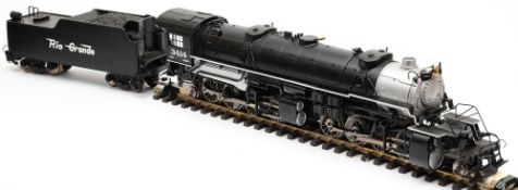 An Accucraft G gauge 2-6-6-2 locomotive and tender in Rio Grande livery:,