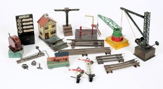Bing, Hornby and others assorted railway accessories: including departure boards, station buildings,