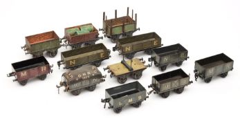 Bing and Marklin, twelve assorted goods wagons: including open coal wagons, low wagon,