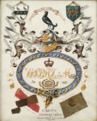 A framed and glazed illuminated crest motto and cipher for ensign 'Macleod Moore 69th Reg 1st Nov