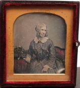 A Victorian quarter plate daguerreotype of a seated elderly woman by Mayall,
