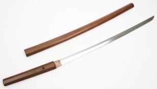 A Japanese Katana in wooden scabbard together with certificate:,