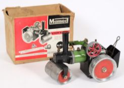 A Mamod live steam roller: with green and red coachwork, boxed.