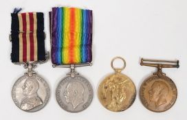 A WWI Military medal group of four:, Military Medal with bar, War Medal,