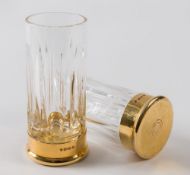 A pair of silver gilt mounted shot gun cartridge glasses by Asprey, London:,