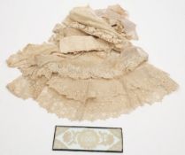 A collection of assorted English and Continental lace collars: cuffs, edging and small panels.