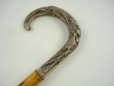 A silver topped walking cane, maker W I Broadway & Co, Birmingham 1969:,