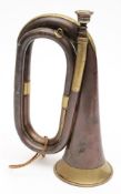 A brass mounted copper 'Life' bugle by Farquharson, London: 28cm high..