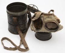 A WWI German gas mask, in original container:,