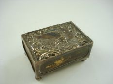 A silver matchbox cover with stag decoration, maker Chrisford & Norris Ltd, Birmingham 1905, 1oz:.