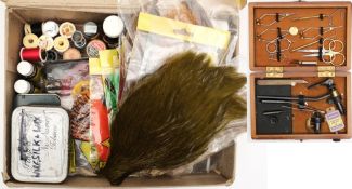 A riverside fly tying vice and accessories contained in a fitted case:,