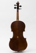 A late 19th century student violin: the two piece back of medium to narrow flame,