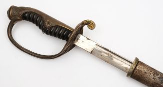 A WWII period Japanese Kyu Ganon:, the curved fullered blade with hamon,