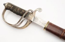 A George V officers dress sword: with steel triple bar guard, stepped pommel,