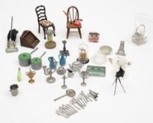 A collection of various early 20th century dolls house furniture and fittings:,