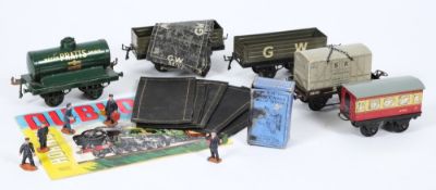 Hornby, 'Pratts Motor Spirit' Wagon: two open wagons, Flat Truck with Container, and Coach,