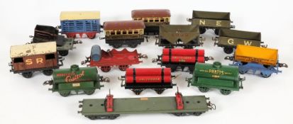 Hornby, a collection of rolling stock: including Side-Tipping Wagon, 'Pratts Motor Spirit' tanker,
