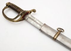 A late 19th century Prussian dress sword:, the curved single edge blade with clipped back point,