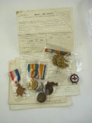 A WW I trio together with related ephemera:, 1914-15 Star, War Medal, Victory Medal,