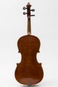 A late 19th century German violin: the two piece back of medium flame and curl, length of back 36cm.