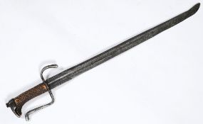 An 18th century continental hanger: with 55.5cm. fullered blade, S-shaped quillion and antler grip.