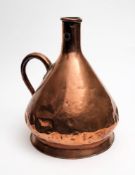 A copper 2 gallon fuel measure:, the elongated spout with proof marks over baluster body, 37cm high.