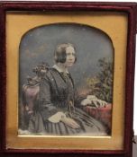 A Victorian quarter plate daguerreotype of a seated woman by Mayall,