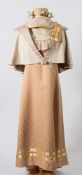 A handmade theatrical Jane Austen style dress, cape and bonnet:,