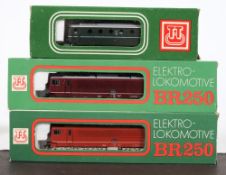 Berliner Bahnen, TT Gauge, three electric diesel locomotives, with folding pantograph's,